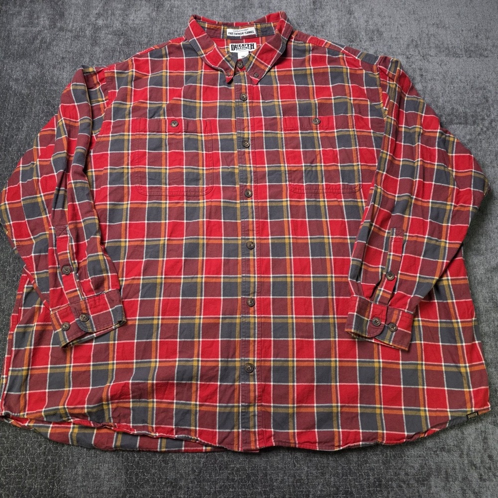 Duluth Trading Co Free Swingin Flannel Mens 5XL Shirt Relaxed Fit Plaid Red